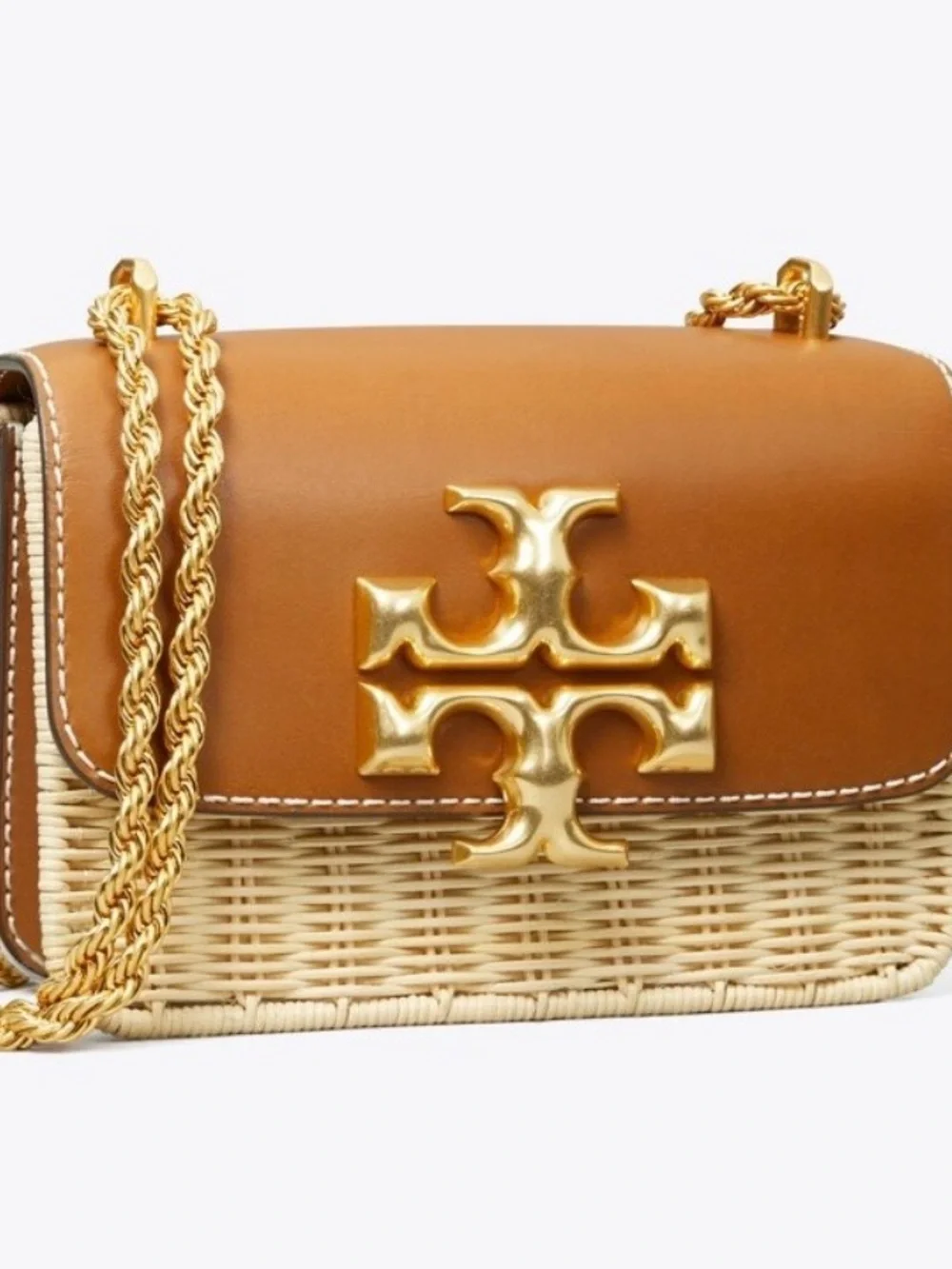 Tory Burch Eleanor Wicker & Leather Phone Crossbody Bag